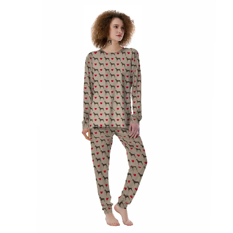 Dobermann Heart Print Pattern Women's Pajamas