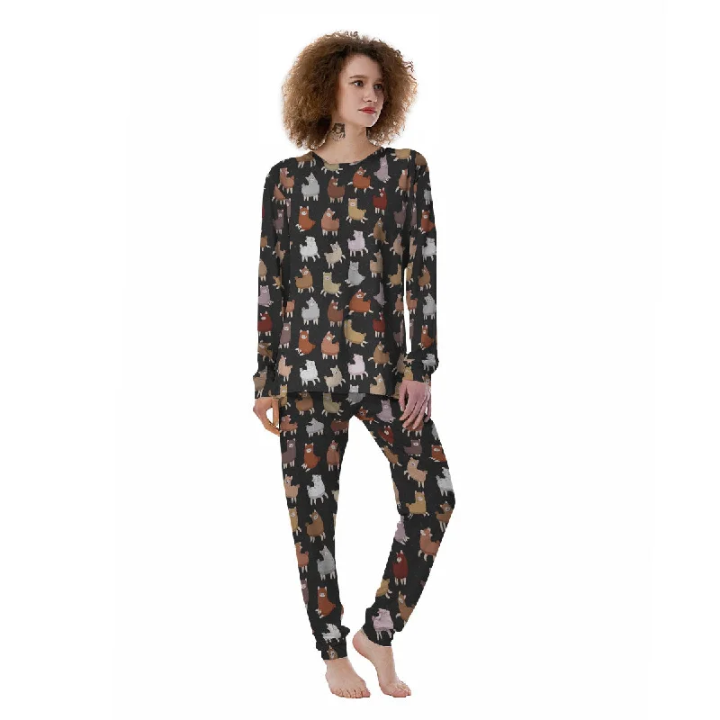 Happy Llama Print Pattern Women's Pajamas