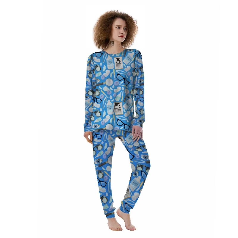 Medical Optometry Accessory Blue Print Pattern Women's Pajamas