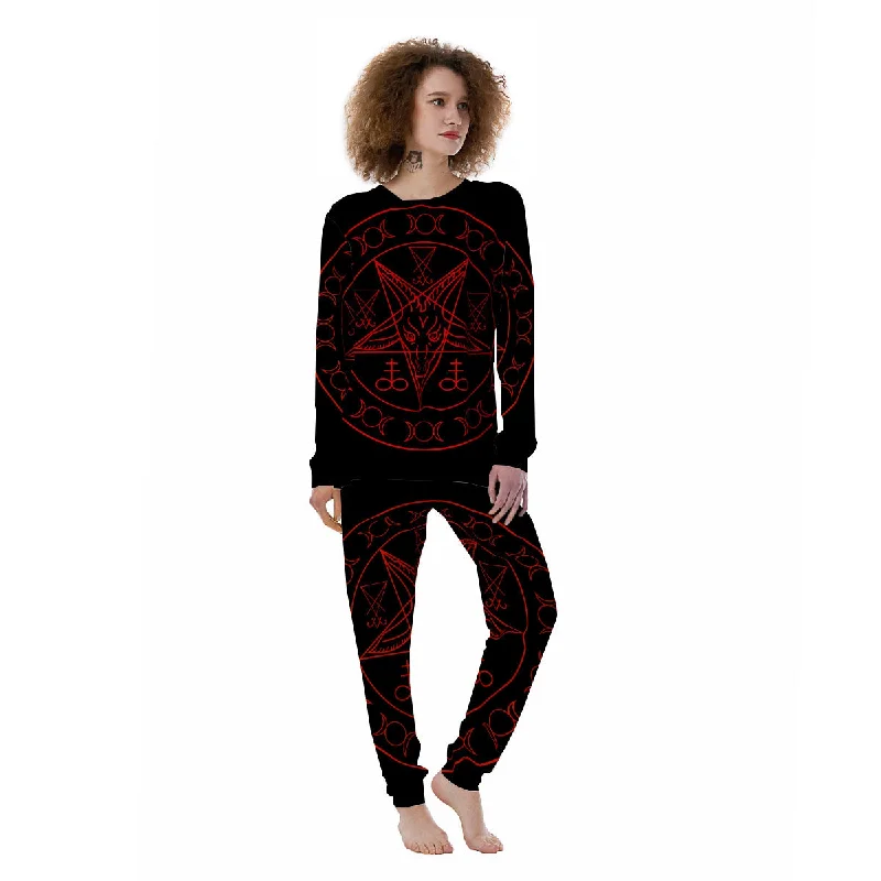 Pentagram Symbol Red Satanic Print Women's Pajamas