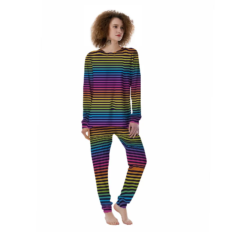 Striped Neon Rainbow Print Women's Pajamas