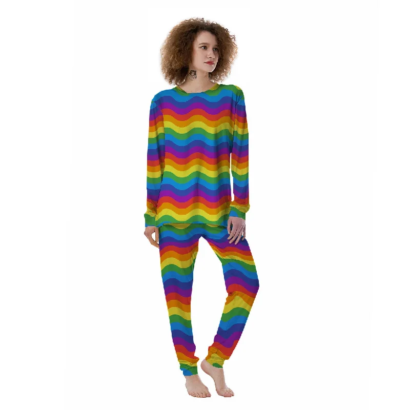 Wave Rainbow Print Pattern Women's Pajamas