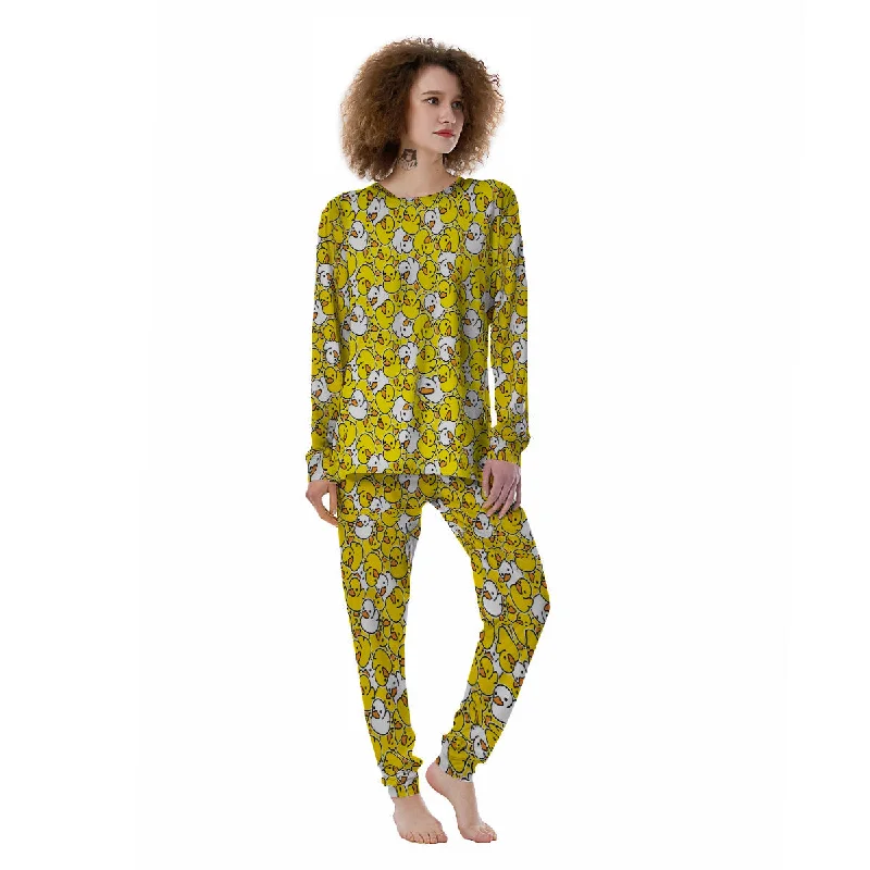 White And Yellow Duck Rubber Print Pattern Women's Pajamas