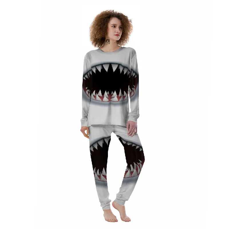 White Shark Open Mouth Print Women's Pajamas