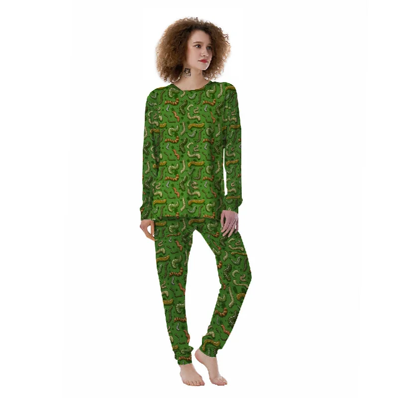 Worm Insect Green Print Pattern Women's Pajamas