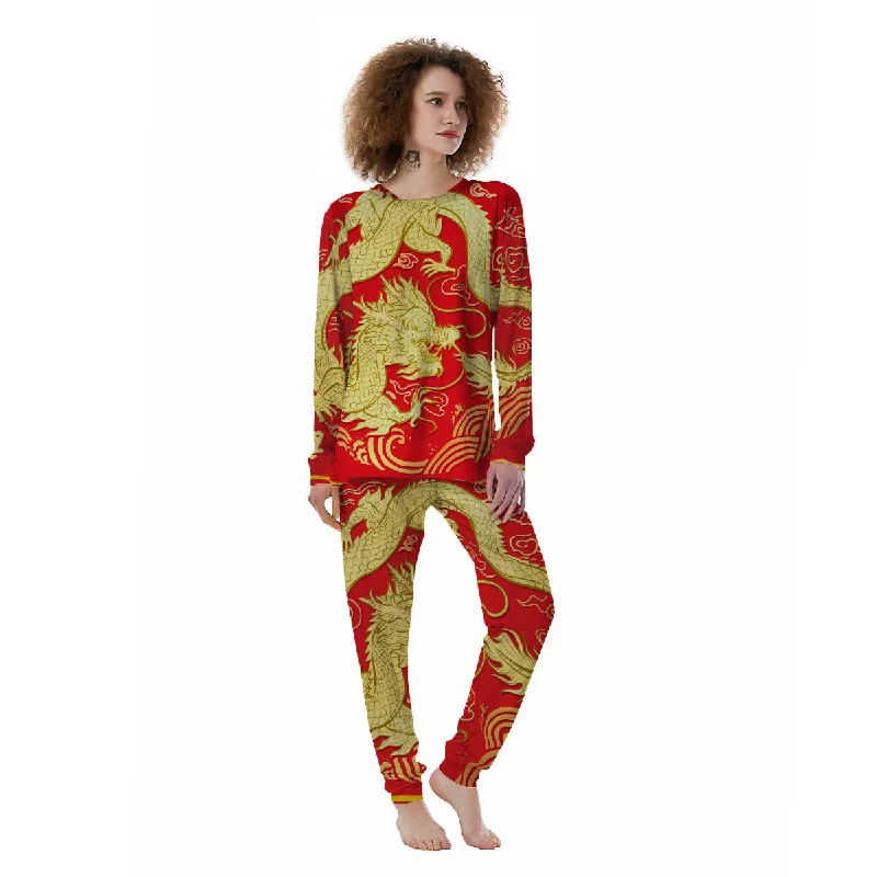 Zodiac Sign Chinese Dragon Print Women's Pajamas