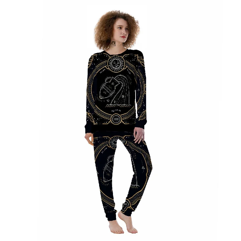 Zodiac Sign Vintage Aquarius Print Women's Pajamas