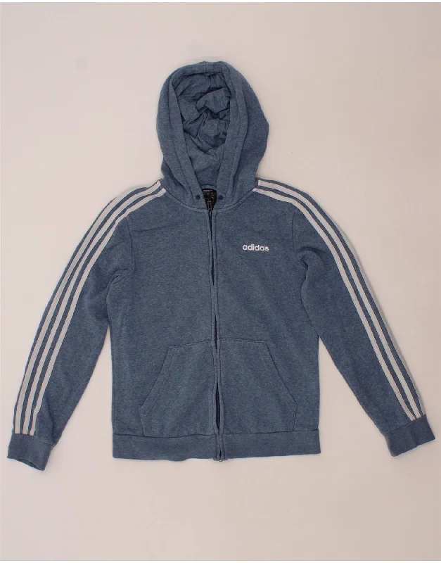 ADIDAS Womens Zip Hoodie Sweater UK 8/10 Small Blue Cotton