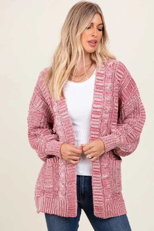 Brick Two Toned Oversized Cable Knit Cardigan