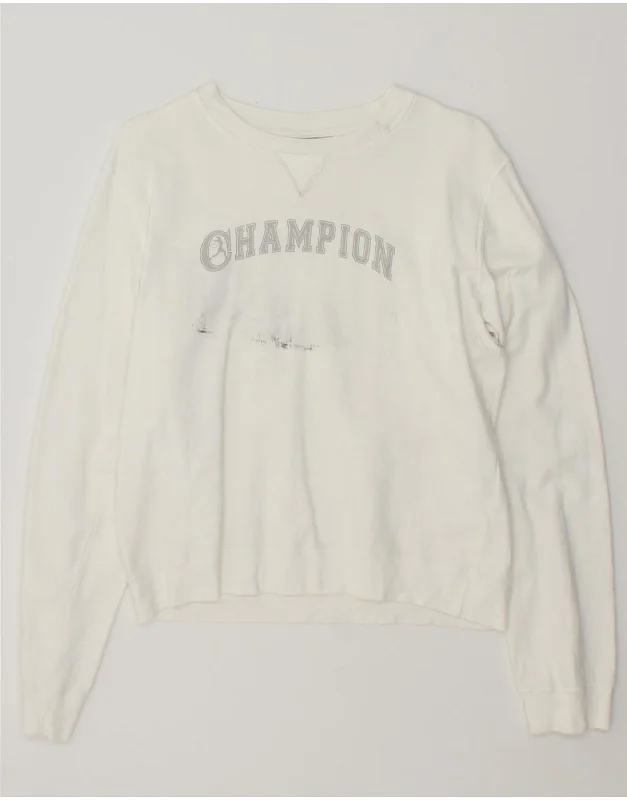 CHAMPION Womens Crop Graphic Sweatshirt Jumper UK 16 Large White Cotton