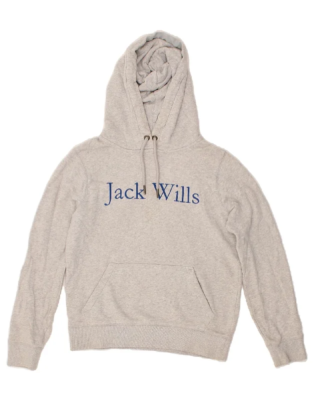 JACK WILLS Womens Oversized Graphic Hoodie Jumper UK 8 Small Grey Cotton