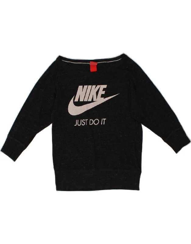 NIKE Womens Graphic 3/4 Sleeve Sweatshirt Jumper UK 10 Small Black Flecked