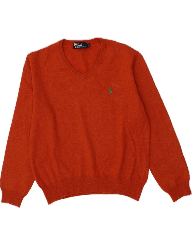 POLO RALPH LAUREN Womens V-Neck Jumper Sweater UK 16 Large Orange