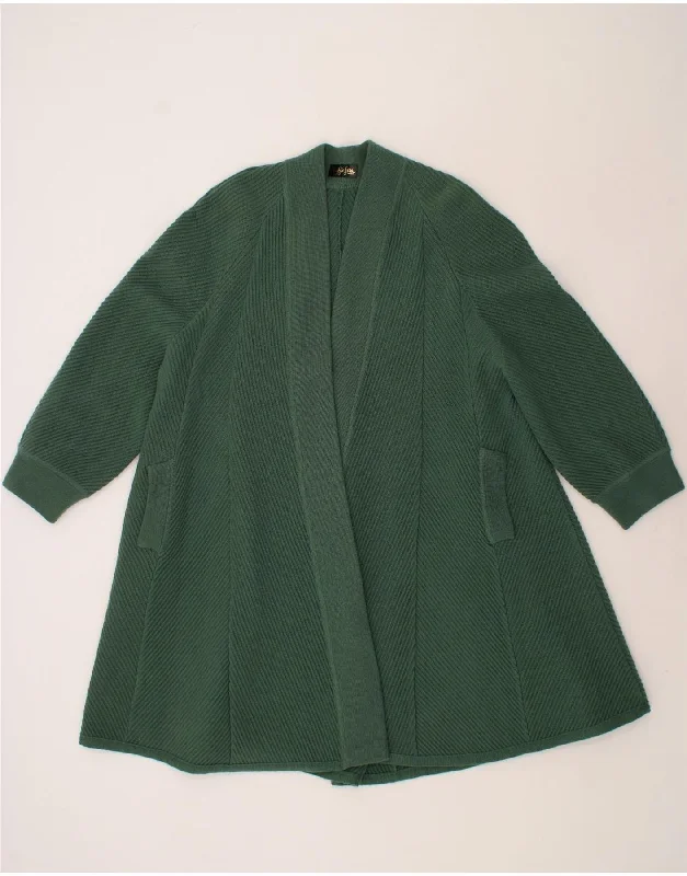 VINTAGE Womens Longline Cardigan Sweater UK 16 Large Green Wool