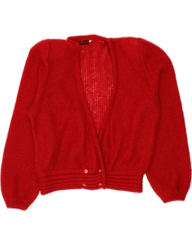 VINTAGE Womens Oversized Crop Cardigan Sweater UK 10 Small Red Mohair