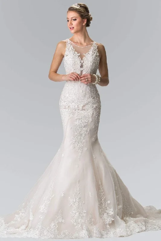 Elizabeth K Bridal - GL2369 Lace Illusion Scoop Mermaid Bridal Gown