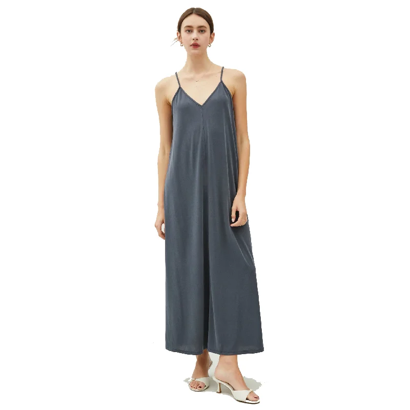 SURFWORLD -  MODAL V-NECK ADJUSTABLE STRAP MAXI DRESS - Charcoal