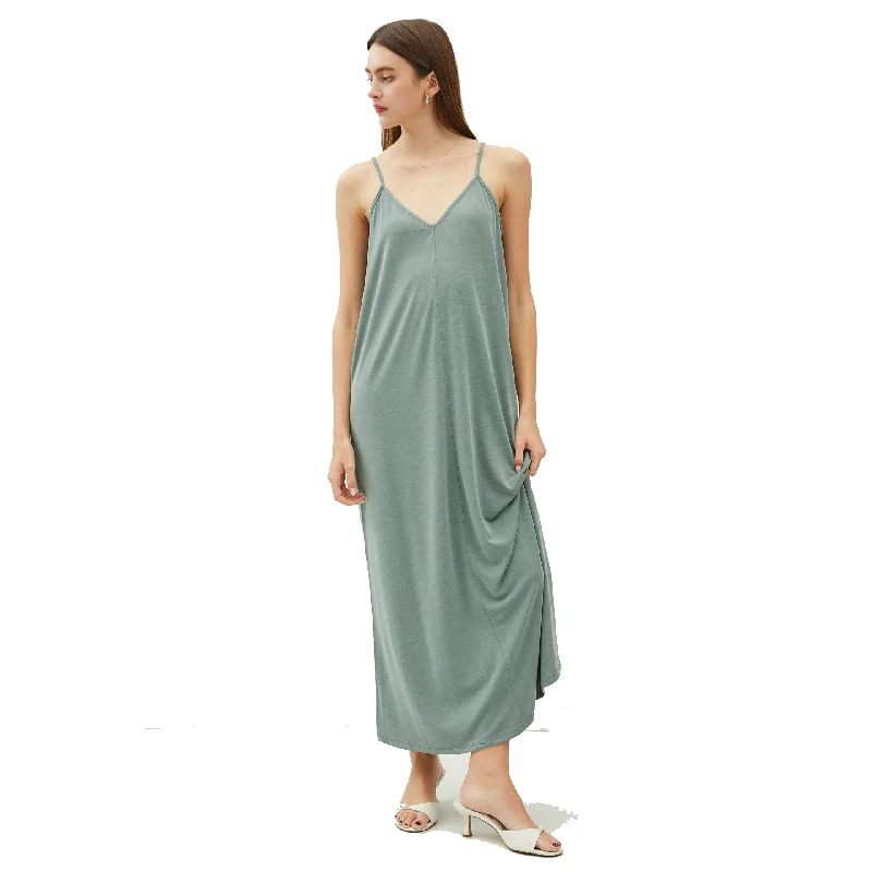 SURF WORLD - MODAL V-NECK ADJUSTABLE STRAP MAXI DRESS - Spruce Green