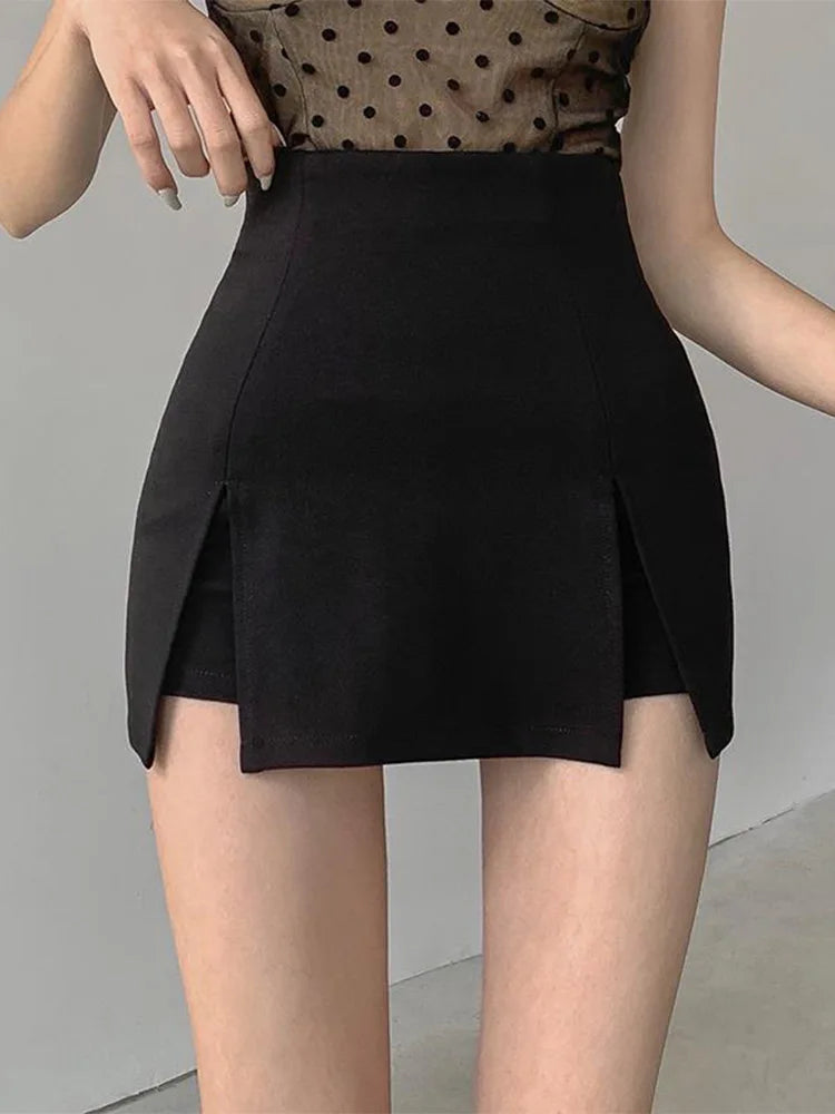 Split Skirt Women's Office Ladies Suit Skirt Summer New Black Mini A-line Pants Skirt High Waist Wide Leg Short