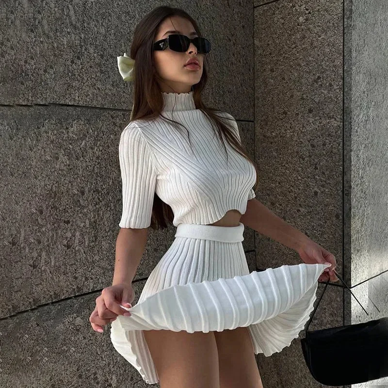 Solid Casual Short Sleeve Mini Skirt