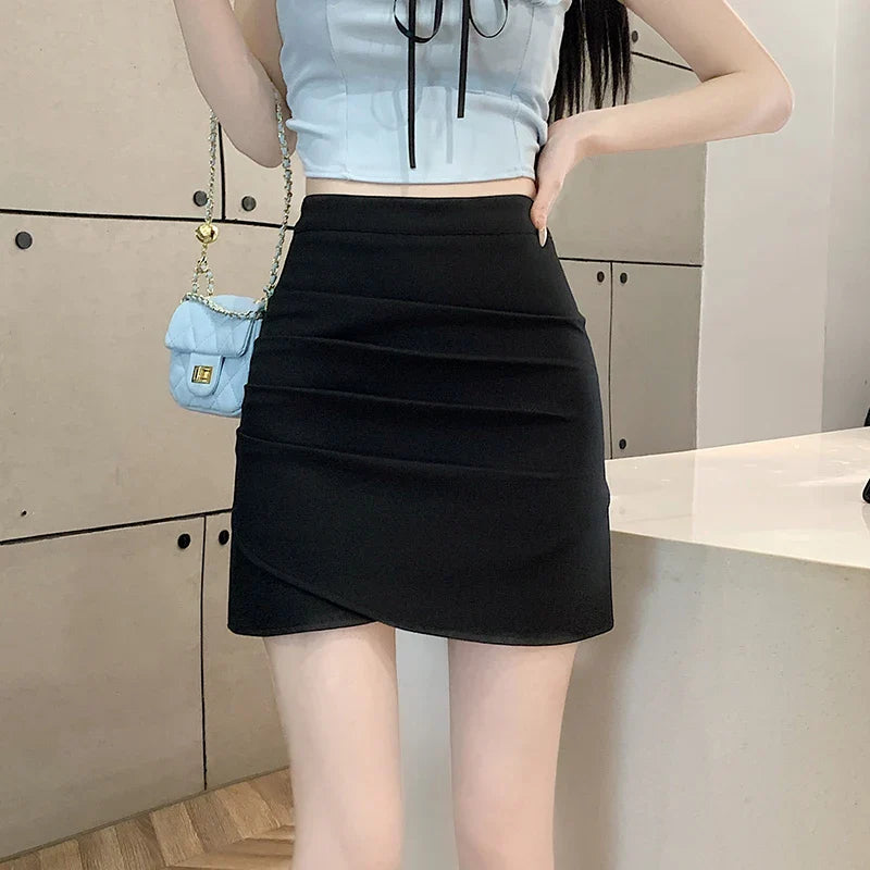 FashionSierra - New Fashionable Folds Irregular Package Hip High Waist A-line Short Mini Skirt