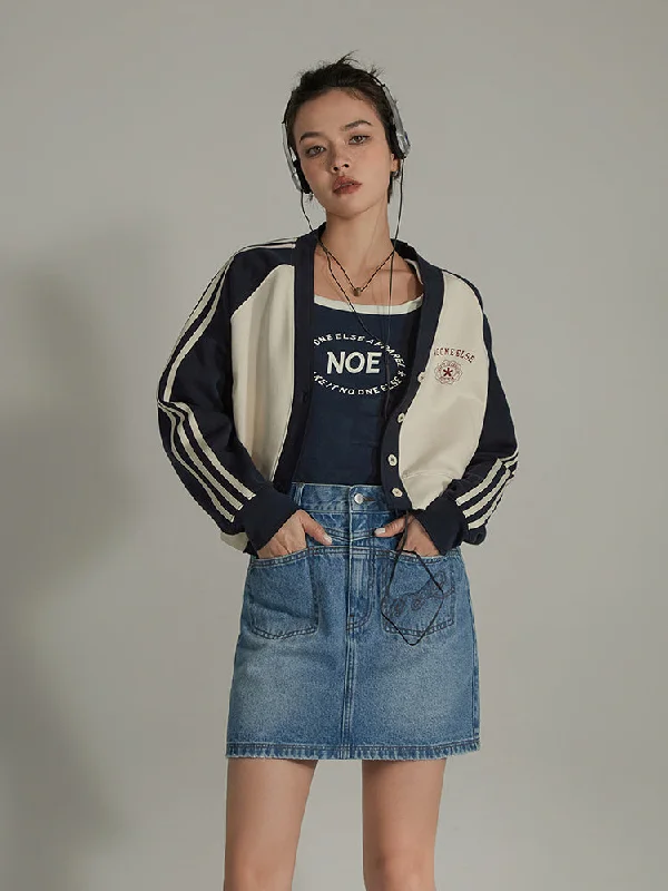 High Waist Logo Pocket Denim Mini Skirt