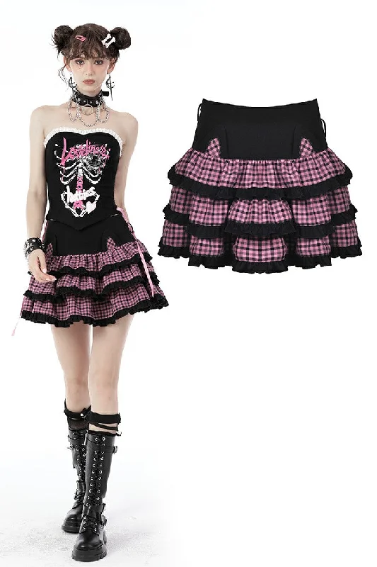 Magic cat plaid layered frilly mini skirt KW233