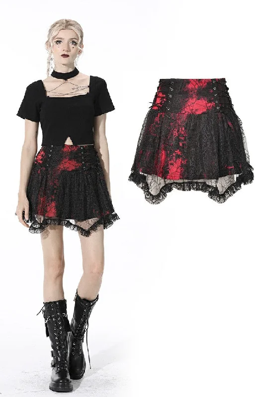 Punk black red tie-dyed covered mesh mini skirt KW207