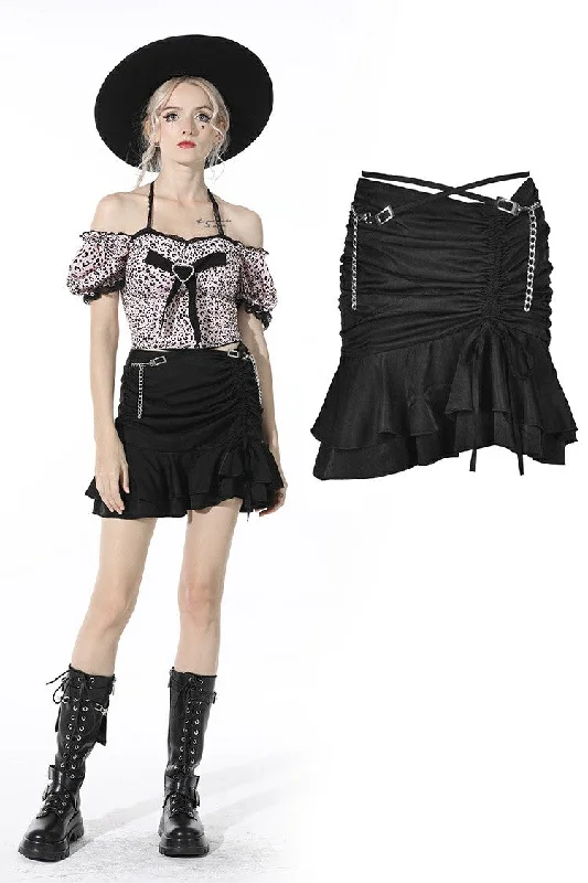 Punk sexy hollow out waist drawstring mini skirt KW204