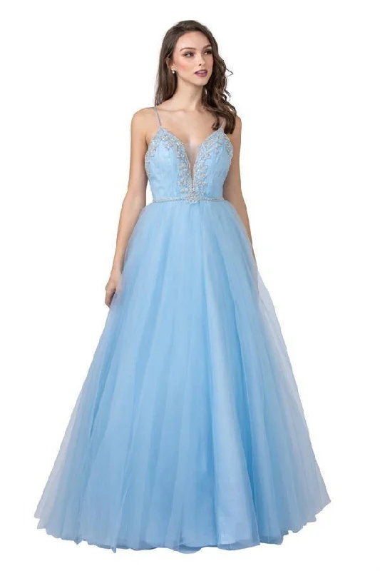 Long Spaghetti Straps Embellished Prom Ball Gown