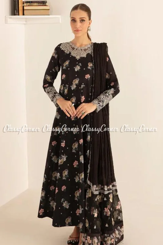 Black Digital Printed Pakistani Formal Wear Frock Outfit