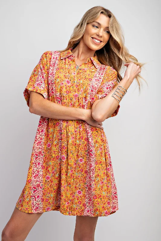 Orange Floral Button Down Dress