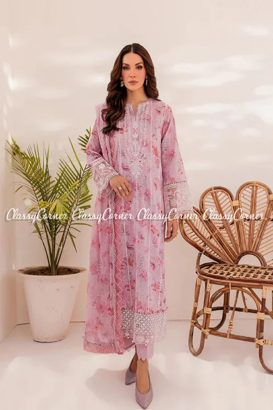 Pink White Lawn Digital Printed Embroidered Salwar Kameez