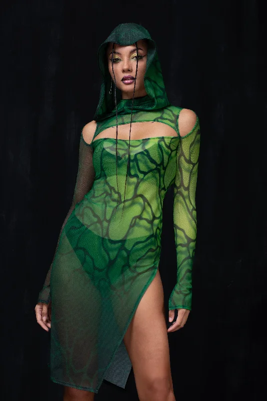 Acid Rain Mesh Hooded Dress