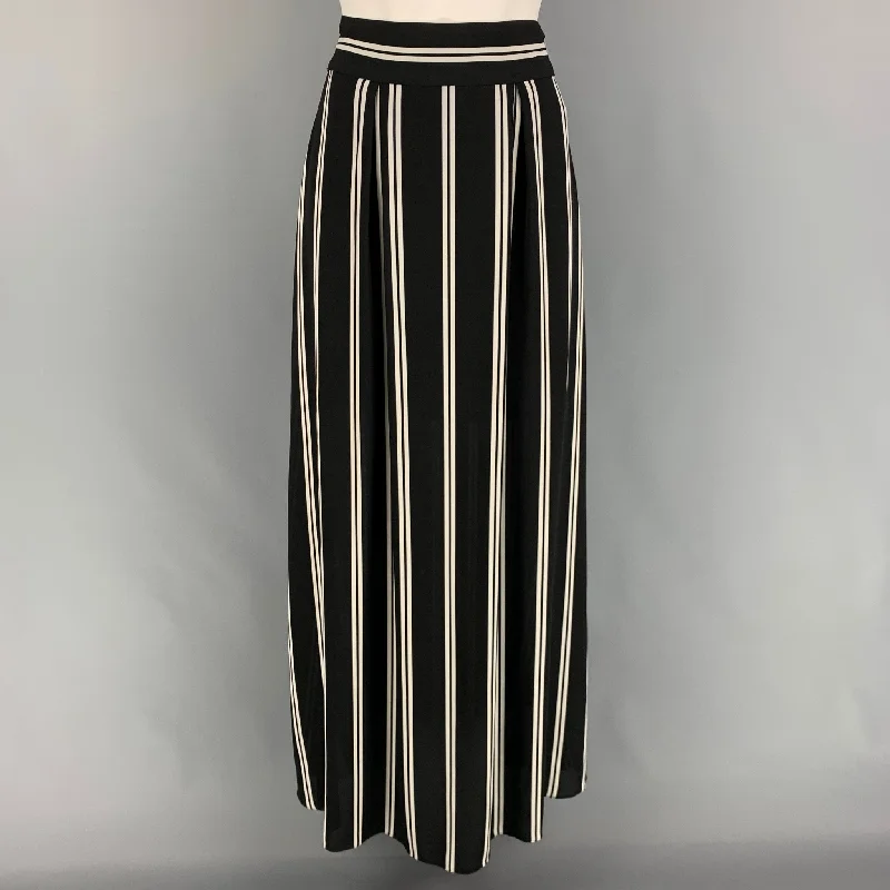 ALICE + OLIVIA Size 2 Black White Polyester Stripe Long Skirt