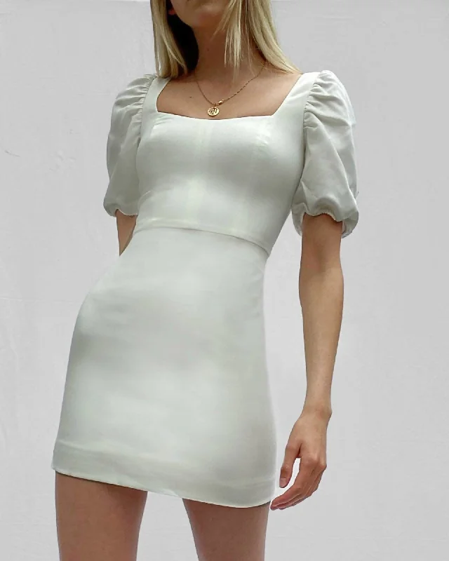 Berina Whisper Puff Sleeve Dress In White | White