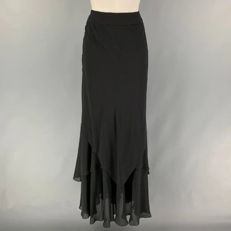 CARMEN MARC VALVO Size 6 Black Ruffled Asymmetrical Long Skirt