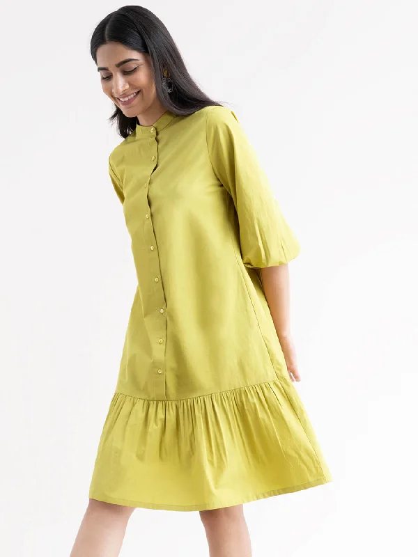 Cotton Tiered Dress - Acid Green