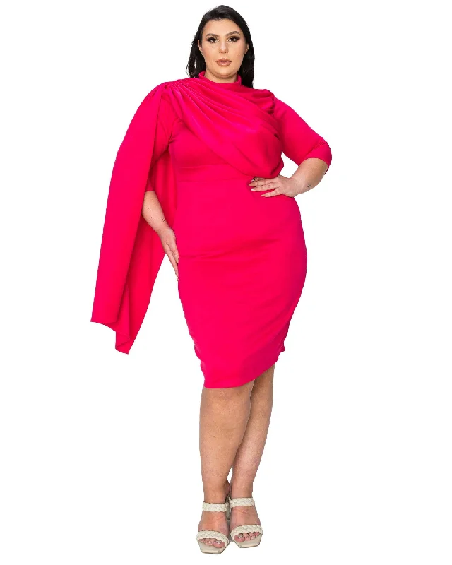 Dahlia Sash Cape Dress | Fuchsia