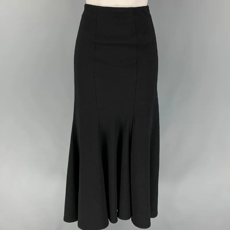 DONNA KARAN Size L Black Wool Maxi Skirt