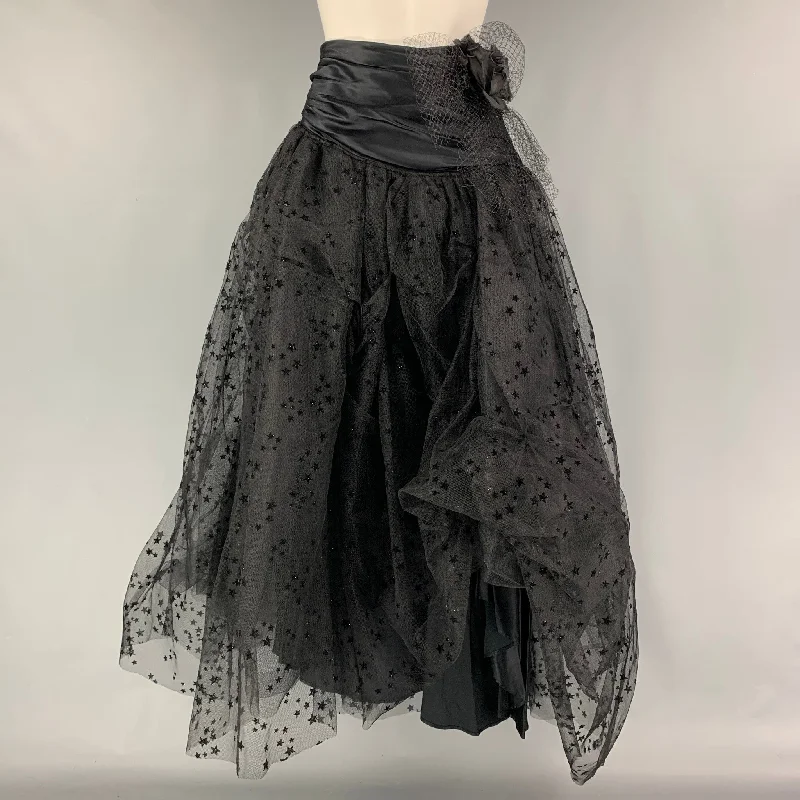 FAITH CONNEXION Size 6 Black Viscose Stars Long Skirt