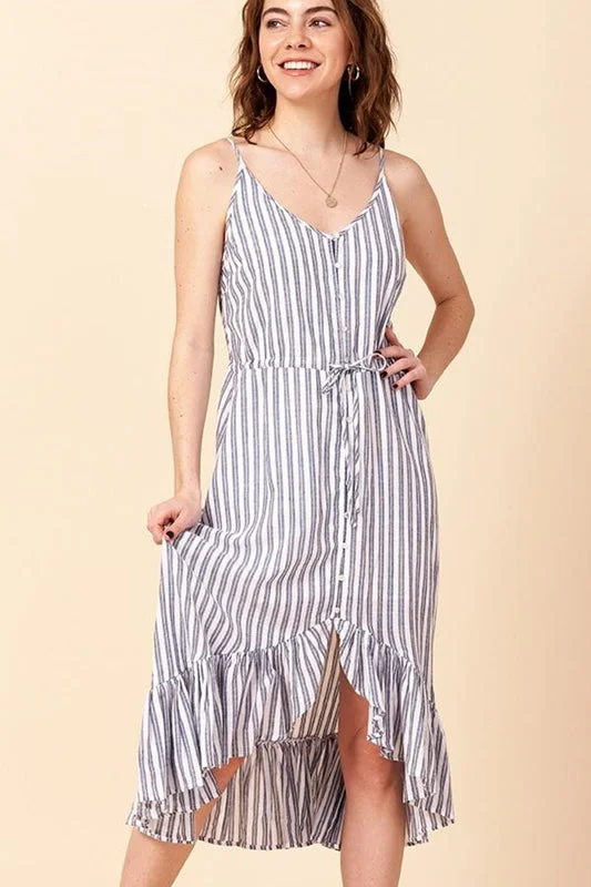 Favlux Hi Lo Stripe Dress - Navy