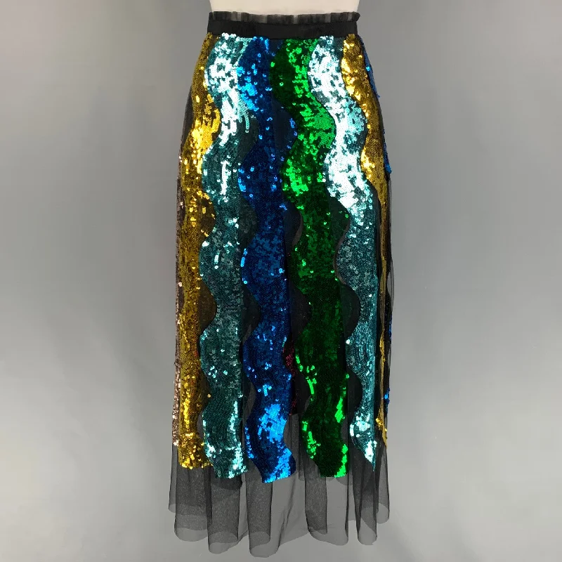 GUCCI FW 16 Size 4 Multi-Color Snake Sequin Maxi Tulle Skirt