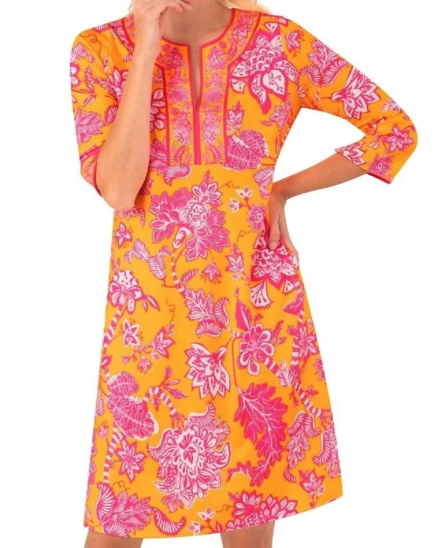 Jersey Split Neck Dress - Glorious In Orange/Pink | Orange/Pink