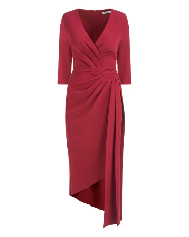 Leena Tea Length Dress In Crimson | Crimson