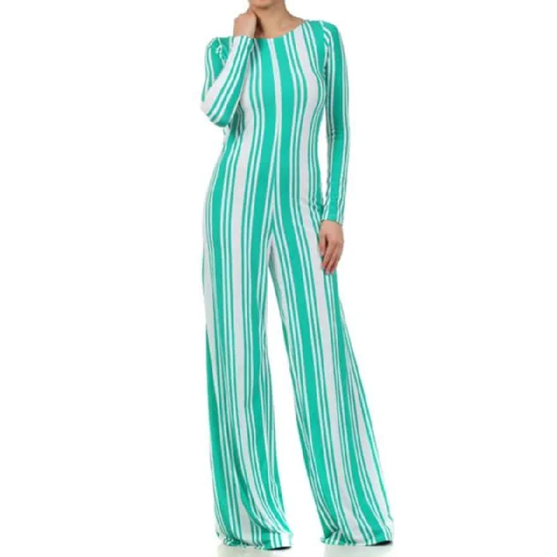 Long Sleeve Flair Leg Stripe Jumpsuit