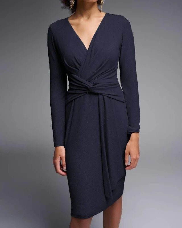 Lurex Wrap Sheath Dress In Navy | Navy