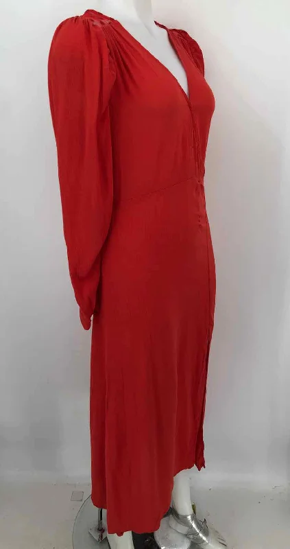 NSR Red Mesh Trim Puff Sleeves V-Neck Size SMALL (S) Dress