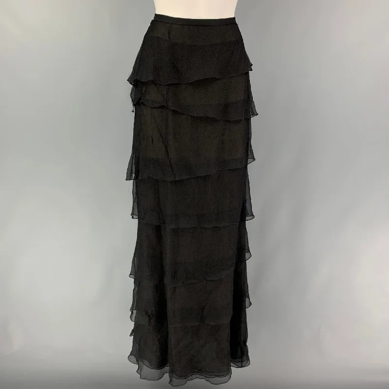 OSCAR DE LA RENTA Size 8 Black Ruffled Long Skirt