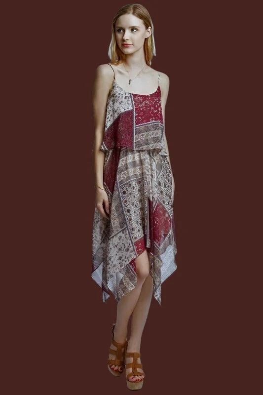 Patchwork Boho Handkerchief Hem Dress